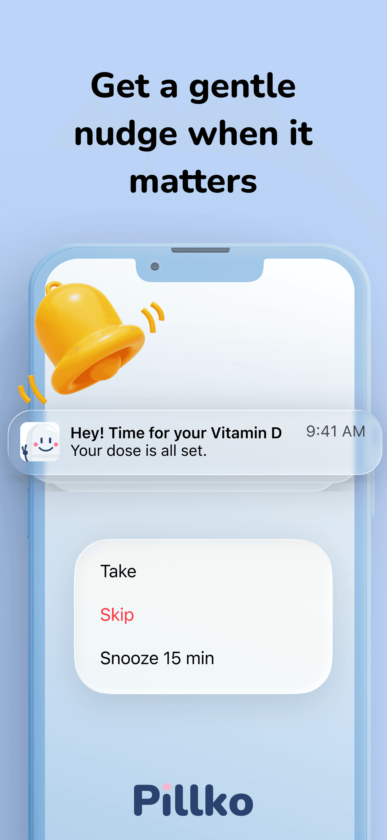 Pillko screen for tracking medications and vitamins together